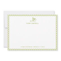 Elegante tarjeta de nota de gingham verde monogram