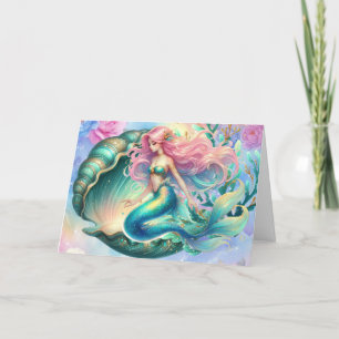 Elegante Tarjeta de Nota de la Sirenita Pastel