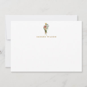Elegante tarjeta de nota de Monograma Floral Gold