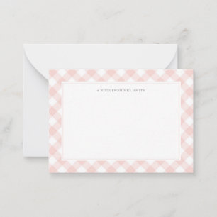 Elegante Tarjeta de Nota del Maestro Rosa Gingham