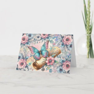 Elegante Tarjeta de Nota para Mariposa Floral Past