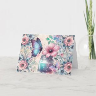 Elegante Tarjeta de Nota para Mariposa Floral Past