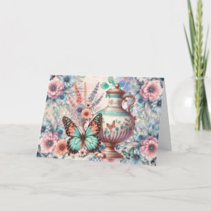 Elegante Tarjeta de Nota para Mariposa Floral Past
