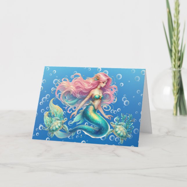 Elegante Tarjeta de Nota para Sirenas Pastel y Tor (Anverso)