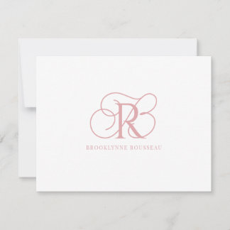 Elegante tarjeta de nota plana de monograma rosa