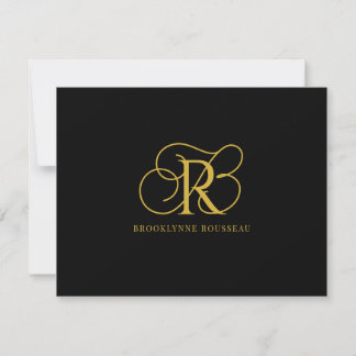 Elegante tarjeta de nota plana en negro monograma