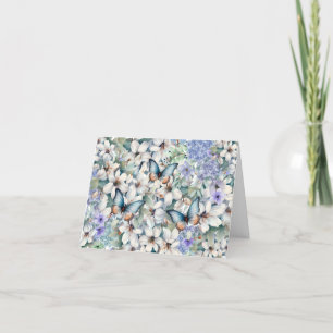 Elegante tarjeta de notas floral y mariposas en bl