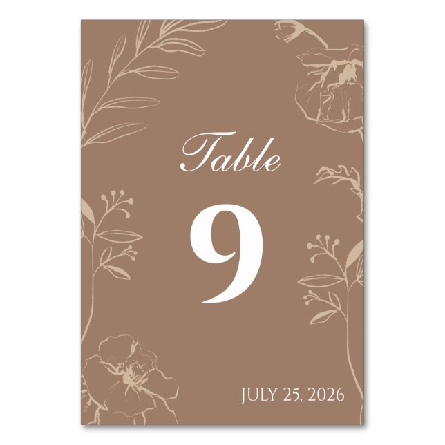 Elegante tarjeta de número de mesa de boda con art (Anverso)