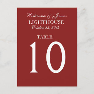 Elegante Tarjeta de número de mesa de Boda rojo de