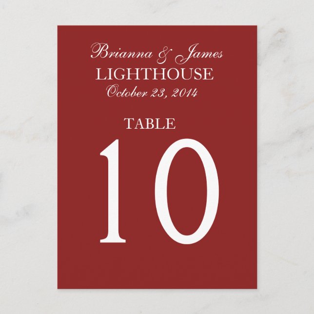 Elegante Tarjeta de número de mesa de Boda rojo de (Anverso)
