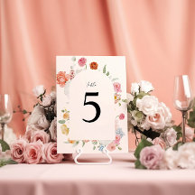 Elegante tarjeta de número de mesa de flores de pr