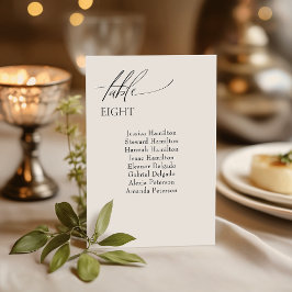 Elegante Tarjeta de número de mesa de invitados de