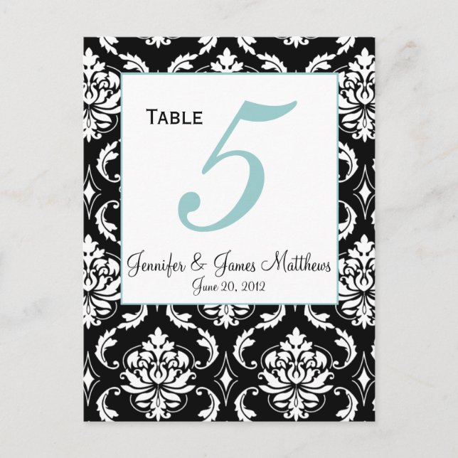 Elegante tarjeta de número de mesa de matrimonio d (Anverso)