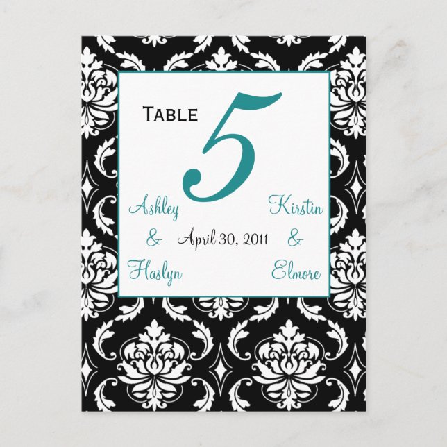 Elegante tarjeta de número de mesa de matrimonio D (Anverso)