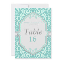 Elegante tarjeta de número de mesa de menta y gris