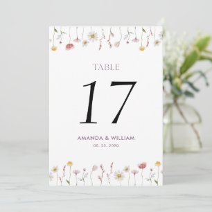 Elegante tarjeta de número de mesa floral