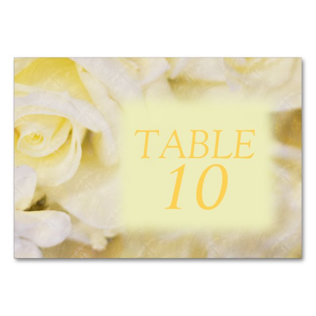 Elegante tarjeta de número de mesa floral amarillo (Anverso)