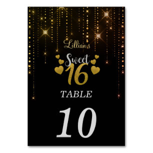 Elegante tarjeta de número de mesa Sweet 16