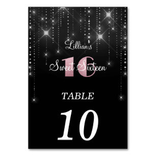 Elegante tarjeta de número de mesa Sweet 16