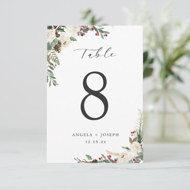 Elegante Tarjeta de número de tabla de Boda floral (Anverso de pie)