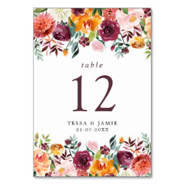 Elegante tarjeta de número de tabla floral románti