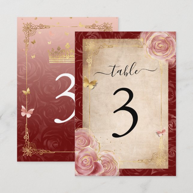 Elegante tarjeta de números de la mesa de oro rosa (Anverso / Reverso)
