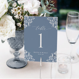 Elegante tarjeta de números de tabla de Boda azul 