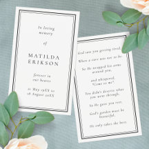 Elegante tarjeta de oración conmemorativa del fune