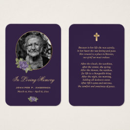Elegante Tarjeta de Oración Funeral Oral Morado de
