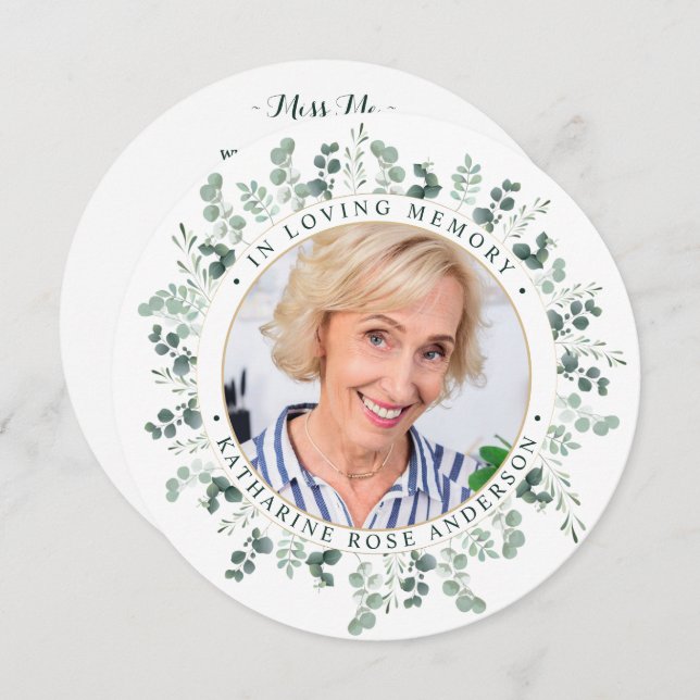 Elegante tarjeta de oración funeraria Eucalyptus (Anverso / Reverso)