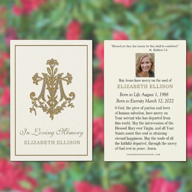 Elegante tarjeta de oraciones funerarias de la cru (Traditional Catholic Funeral Memorial Prayer Card)
