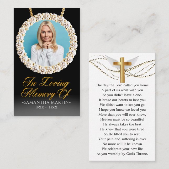 Elegante tarjeta de oraciones funerarias para diam (Anverso / Reverso)