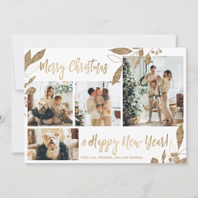 Elegante Tarjeta de Oro 4 Navidades de Collage de  (Anverso)