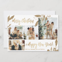 Elegante Tarjeta de Oro 4 Navidades de Collage de