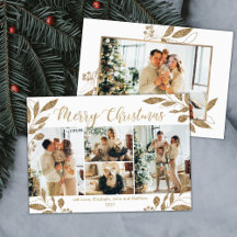 Elegante Tarjeta de Oro 4 Navidades de Collage de