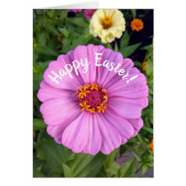 Elegante tarjeta de Pascua de Flor Rosa de Zinnia