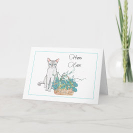 Elegante Tarjeta de Pascua para Gatos con Flores A