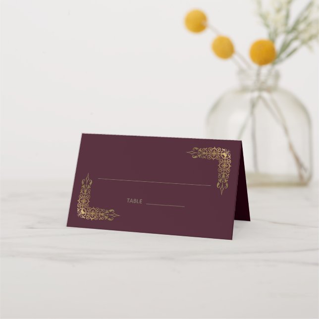 Elegante tarjeta de plaza Boda Gold y Burgundy Lac (Anverso)