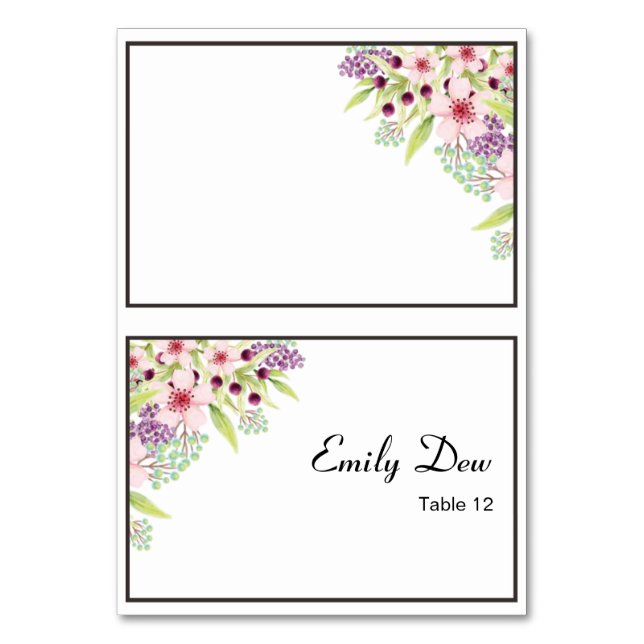 Elegante tarjeta de plaza de asiento Boda floral (Anverso)