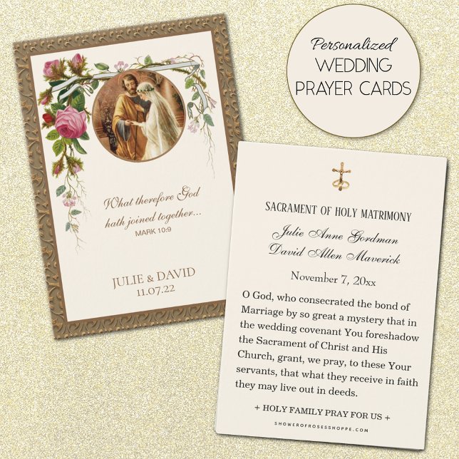 Elegante Tarjeta de plegaria de Boda floral (Personalized Traditional Catholic Wedding Prayer Cards)