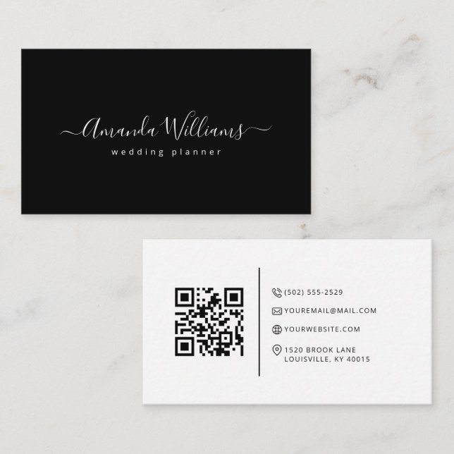 Elegante tarjeta de presentación de código QR en b (Anverso / Reverso)