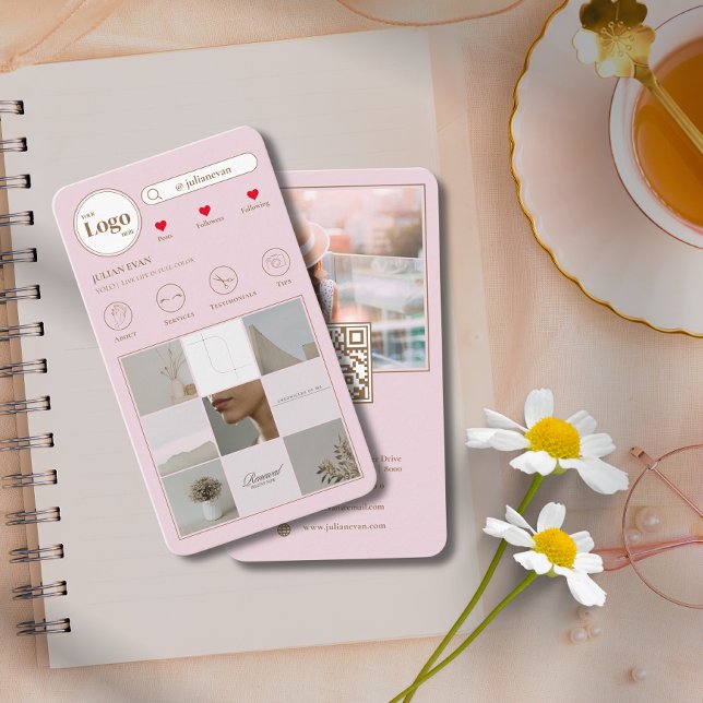 Elegante tarjeta de presentación rosa de Collage d (Elegant Instagram Photo Collage Pink Business Card)