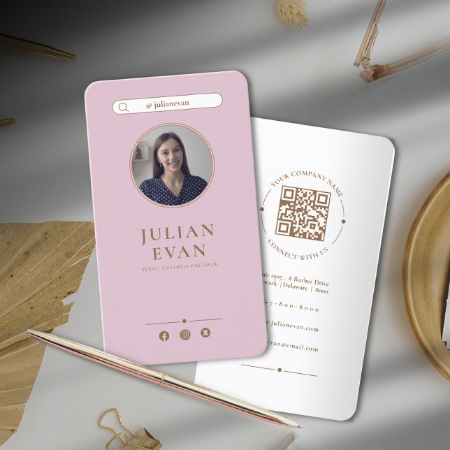 Elegante tarjeta de presentación rosa Dusty de Ins (Elegant Instagram Dusty Pink Photo Business Card)