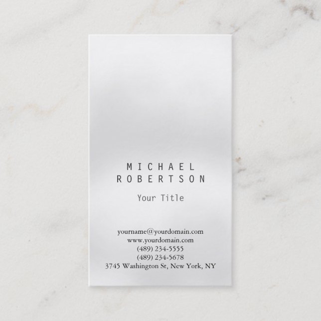 Elegante tarjeta de presentación vertical gris cla (Anverso)