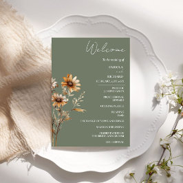 Elegante tarjeta de programa de boda de Flora Silv