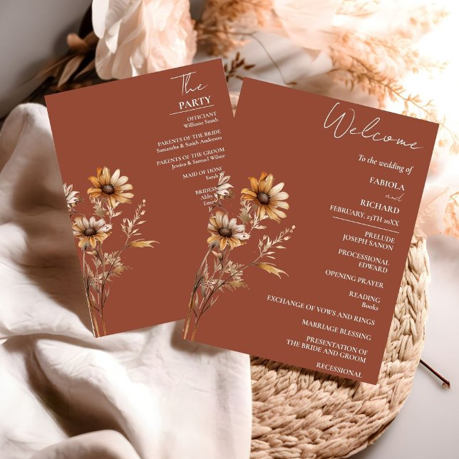 Elegante tarjeta de programa de boda de flores sil (Subido por el creador)
