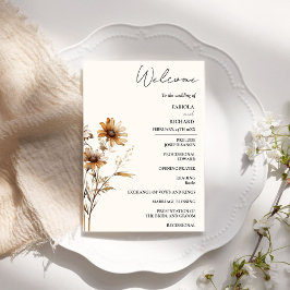 Elegante tarjeta de programa de boda de flores sil