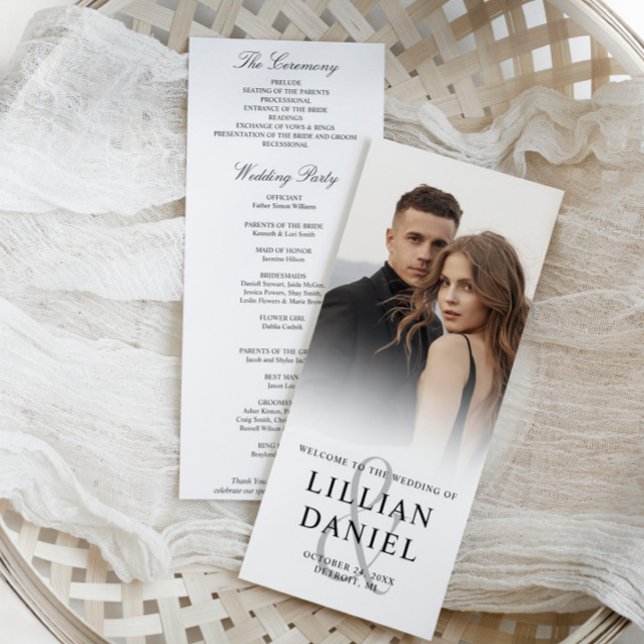 Elegante tarjeta de programa de boda fotográfica (Subido por el creador)