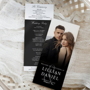 Elegante tarjeta de programa de boda fotográfica