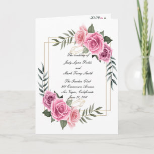 Elegante tarjeta de programa de boda rosa rosa geo